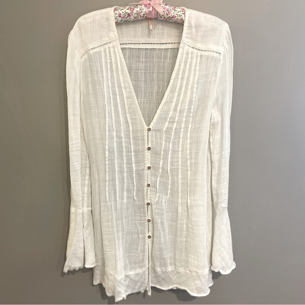 Free People White Button-Down Women's Top